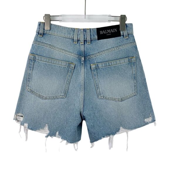 Balmain Blue Distressed Denim Fringed Shorts XS Limited Edition Premium Cotton C - Picture 8 of 8